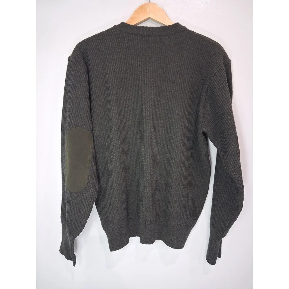Barbour Scotland Sport Sweater Mens Large Olive Green 100% Wool Patch Pullover